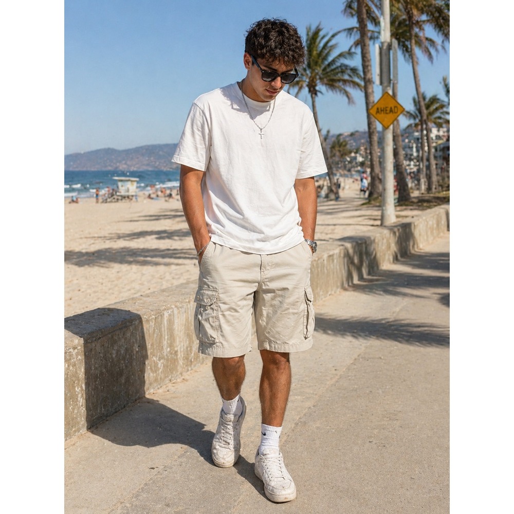 Polo Ralph Lauren Mens Tan Cotton Cargo Shorts Size 44 Classic Polo Chino Y2K‎
